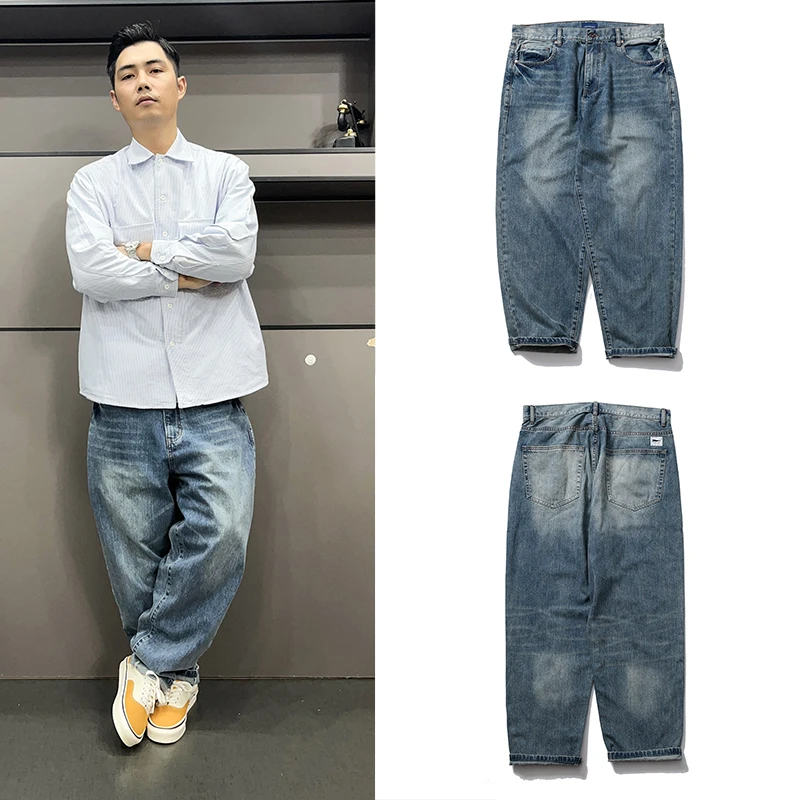 

Fall Men's Vintage Waed Straight Leg Jeans Casual Loose Fit Cotton 00% Low Waist Zipper Closure Four Seasons Wear