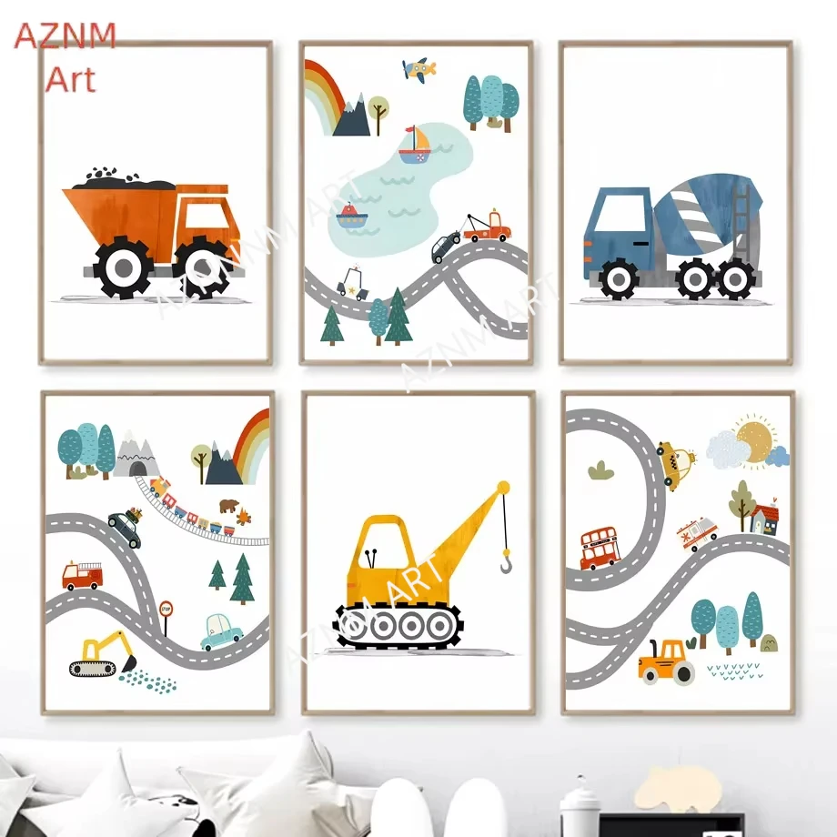 1/6 stücke Moderne Nordic Stil Leinwand Druck Malerei Poster Cartoon Auto Brief Anzahl Kinder Wand Bild Studio Zimmer wohnkultur