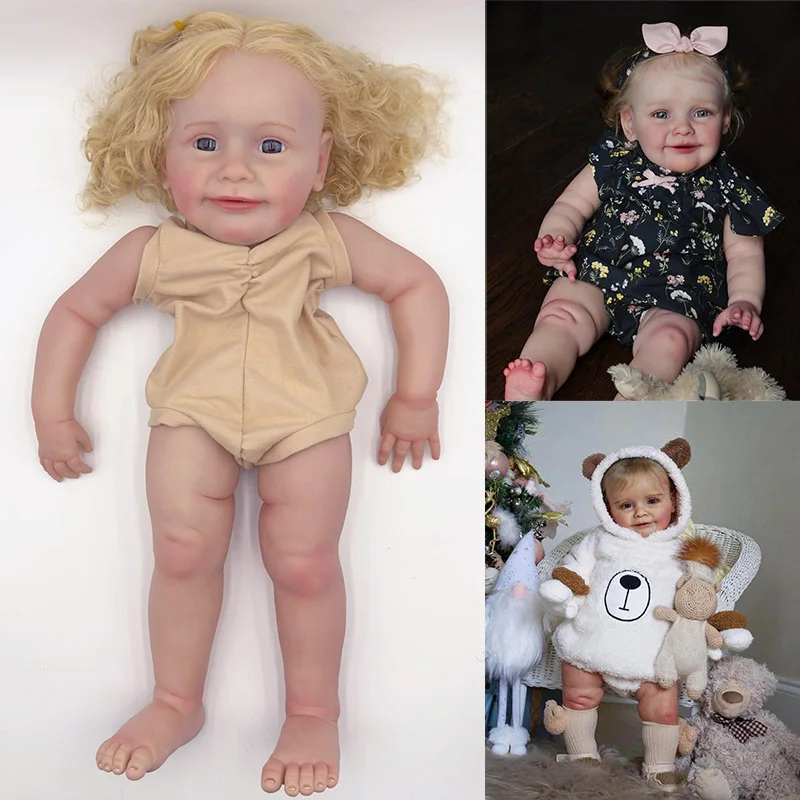 24inch zoe Lifelike Unfinished Reborn Doll kit painted DIY Toy Doll parts with Curly Blond hair