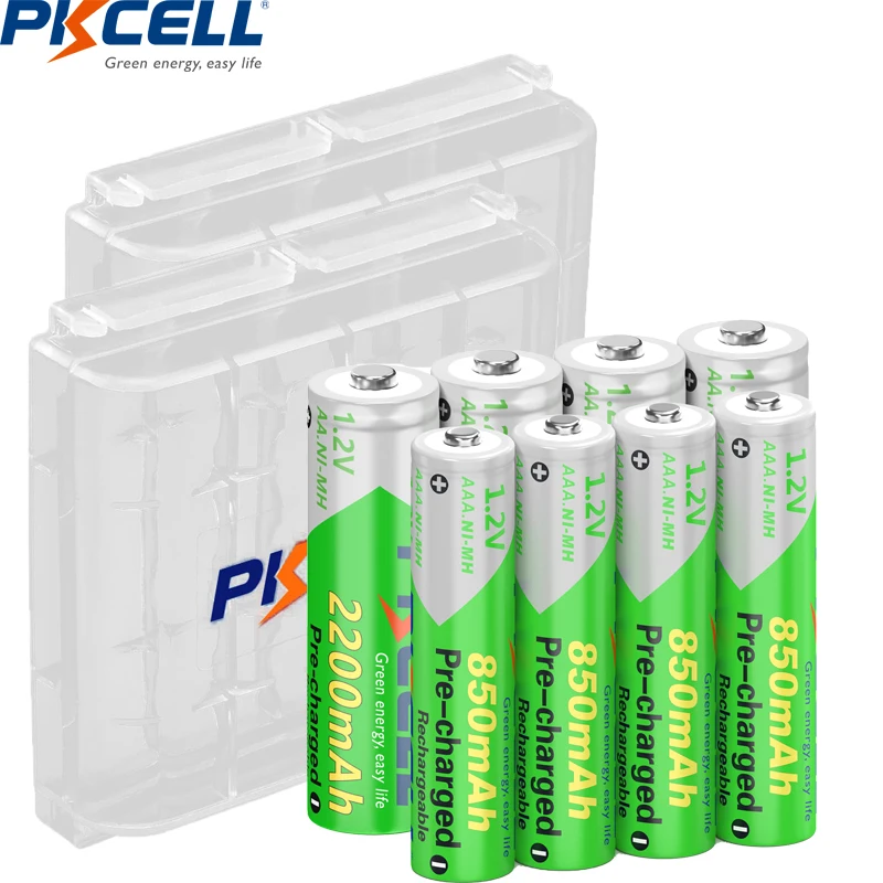 PKCELL 4PC 850mah AAA akumulator i 4PC AA 2200MAH 3A 1.2V Ni-MH precharged baterie z uchwytem na baterie AA/AAA