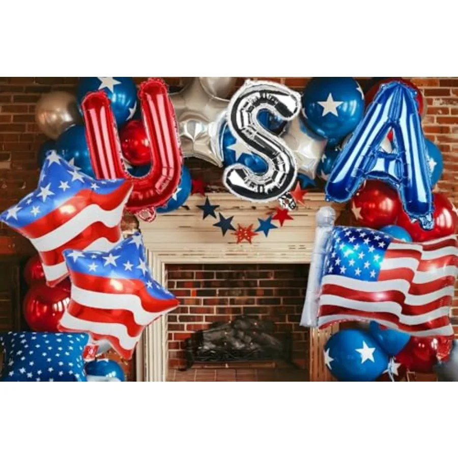 Décorations du 4 juillet, ballons rouges, blancs et bleus, décorations patriotiques de fête américaine du 4 juillet, ballons drapeau américain