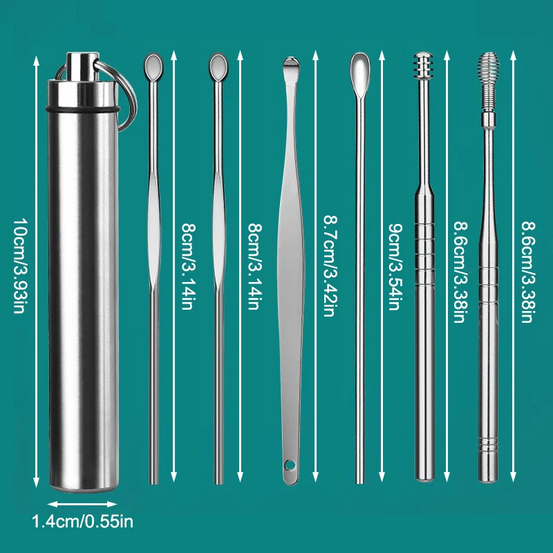 6-Piece Stainless Steel Earpick Set, Spiral Ear Cleaning Tool, Portable Set With Storage Box, Suitable For Family And Travel