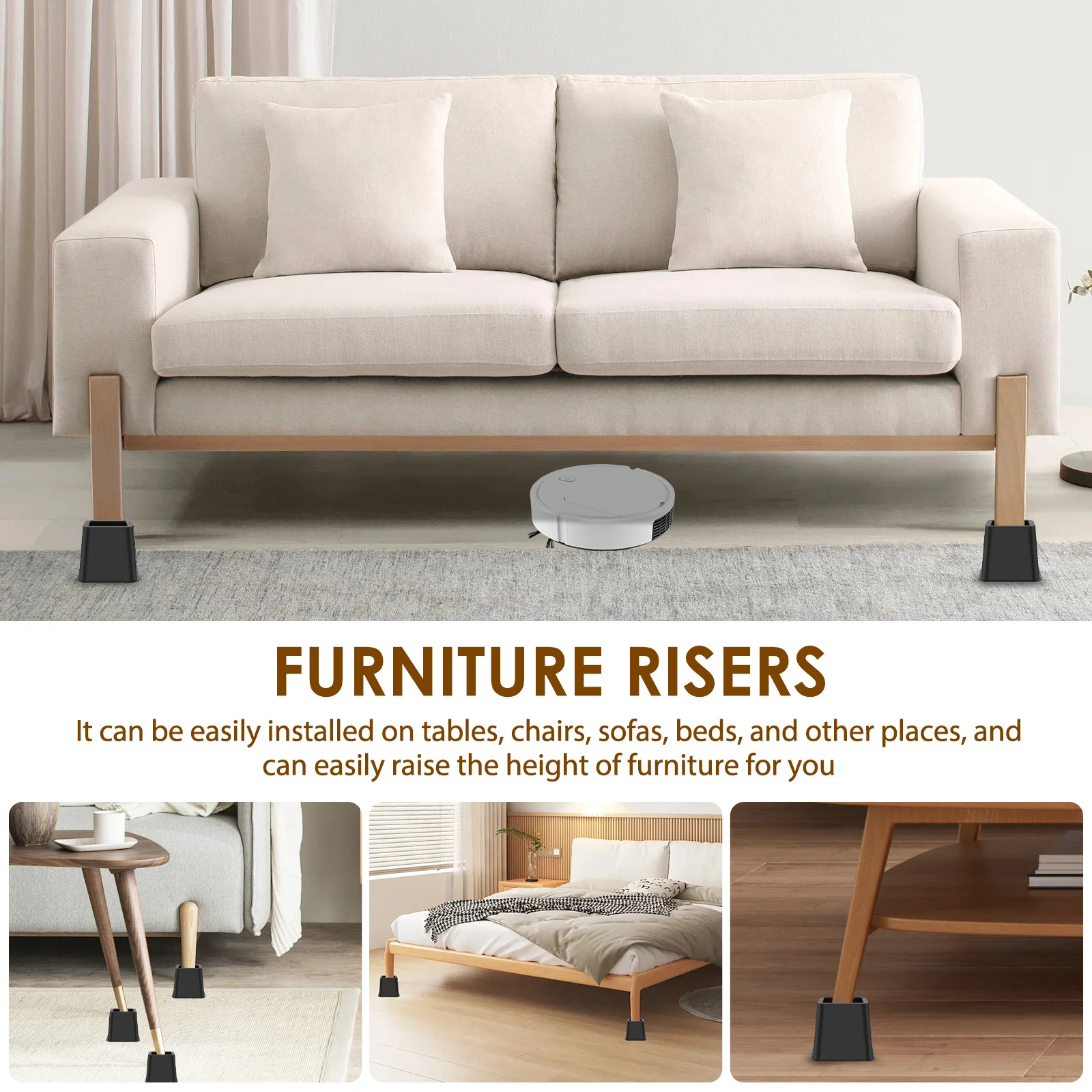 4PCS Furniture Leg Heightening Pad Table Desk Sofa Feet Heightening Pads Bed Raising Blocks Floor Protectors Educing Noise