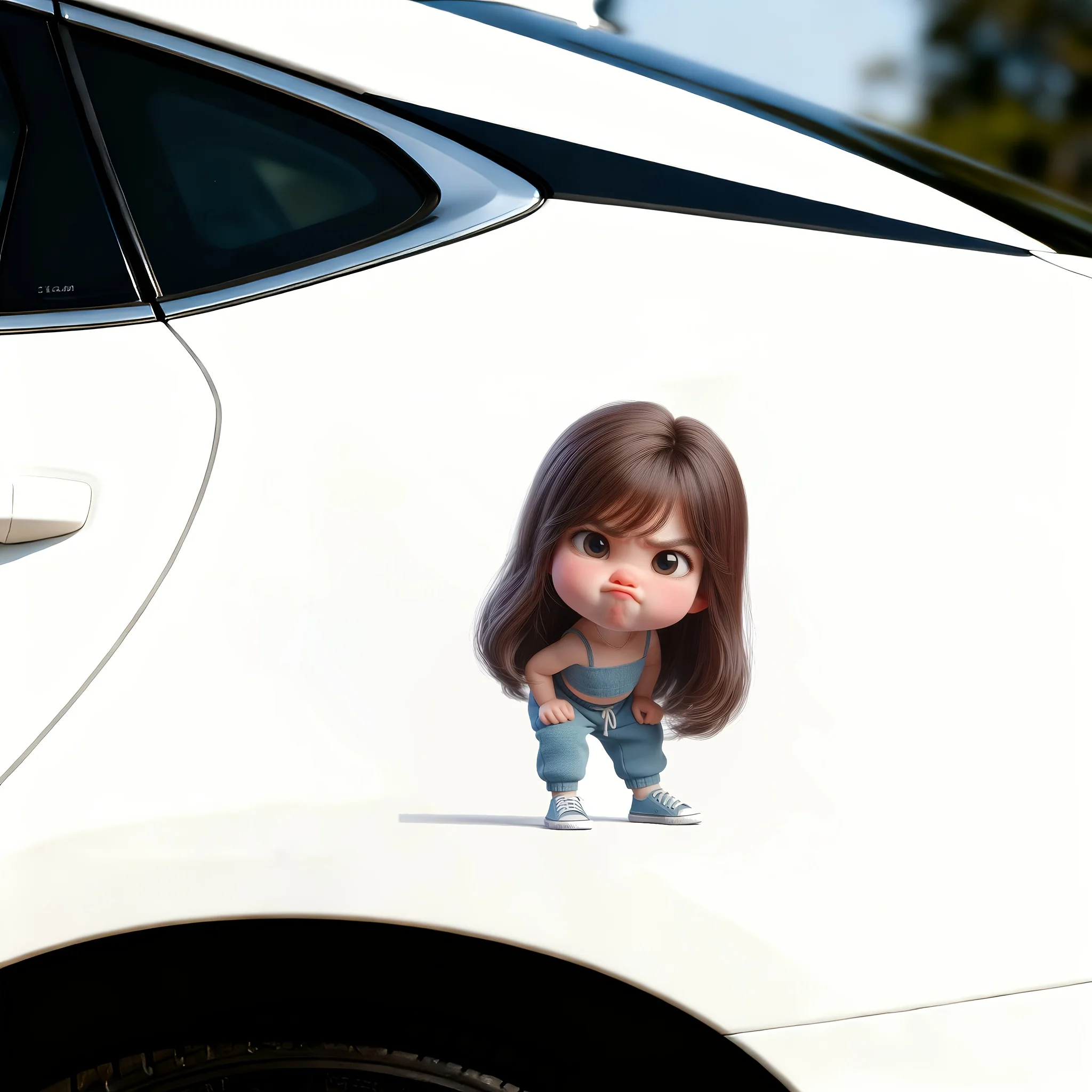 Cute Angry Girl 2D Flat Vinyl Sticker Glossy Removable Decal for Car Laptop Wall