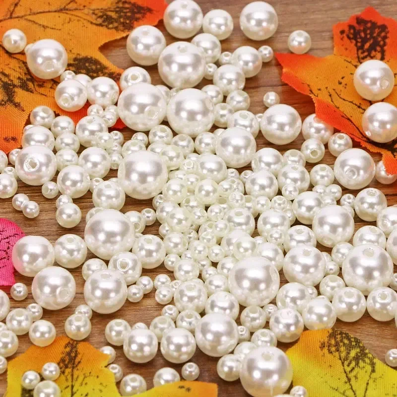 10-1000Pcs Round Pearls Beads Loose Spacer Beads with Holes for DIY Craft Necklaces Bracelets Jewelry Making 3/4/6/8/10/12/16MM