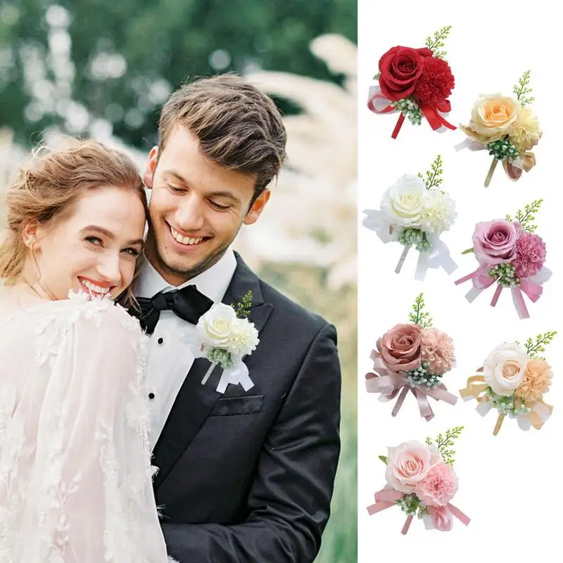 Wedding Corsage Pins White Pink Groom Boutonniere Buttonhole Men Wedding Witness Marriage Accessories Best man dress up items