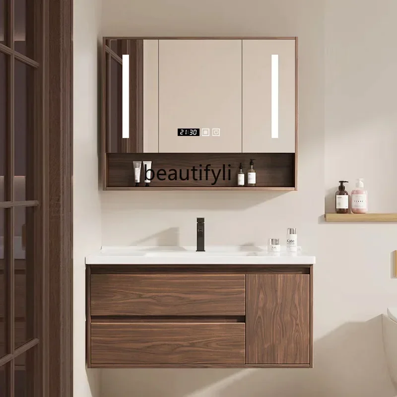 

smt14 ss newNew Chinese Bathroom Cabinet Intelligent Solid Wood Bathroom Table Hand Washing Bathroom Cabinet Integrated