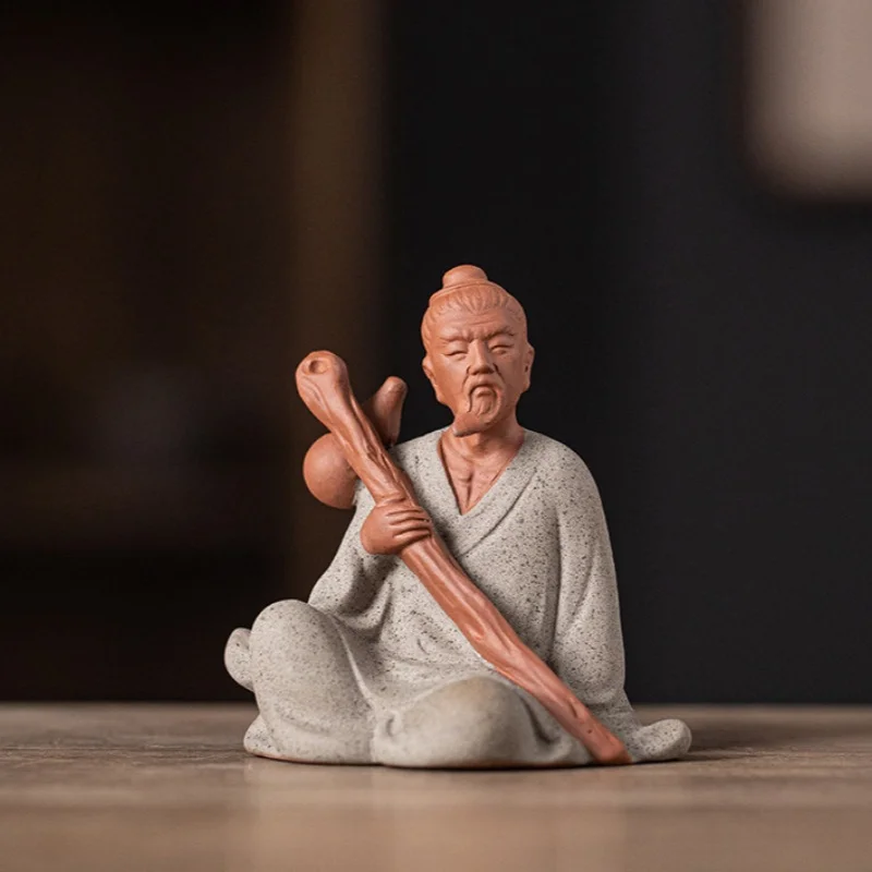 Chinese style Zen Purple clay historical figure Hua Tuo statue tea pet small ornament creative home tea room tabletop decoration