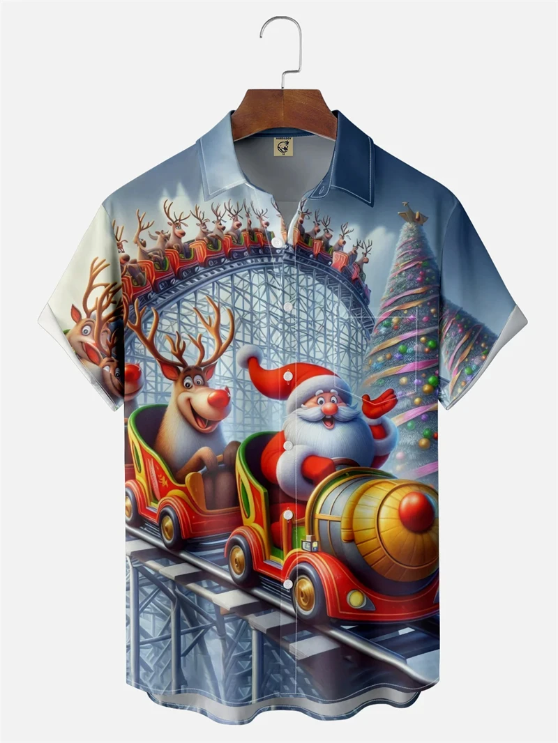 

Новые рождественские рубашки Мужская рубашка с коротким рукавом Винтаж 3d Санта-Клаус Графика Мужской и женский хип-хоп Oversize Гавайский топ на пуговицах