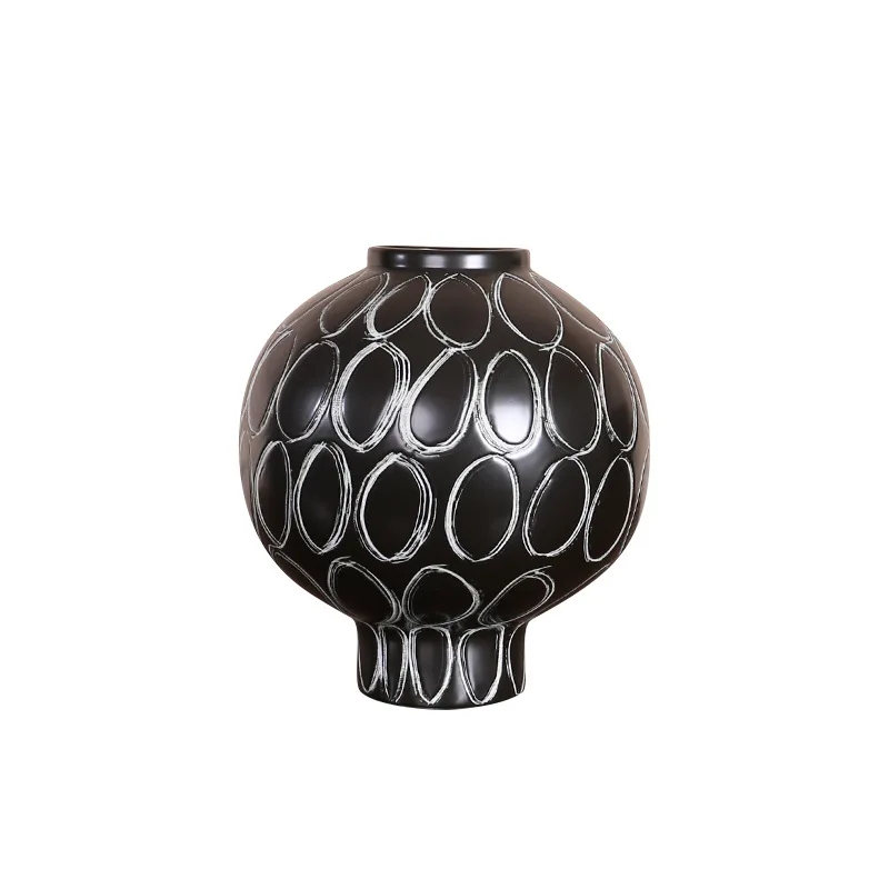 

French medieval ceramic black vase homestay model room hotel home dining table flower circle flower arrangement device
