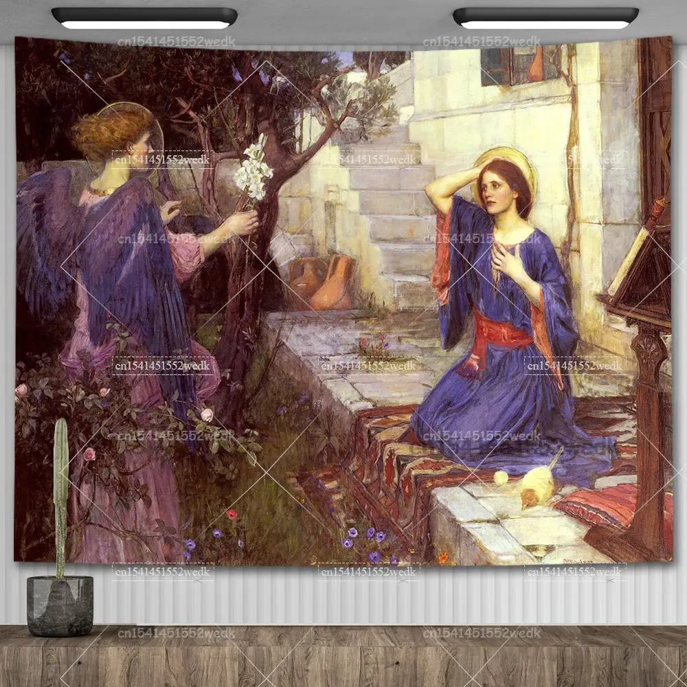 John William Waterhouse Artworks The Lady of Shalott Tapestry Wall Hanging Oil Paintings Home Decoration Aesthetic Tapestries