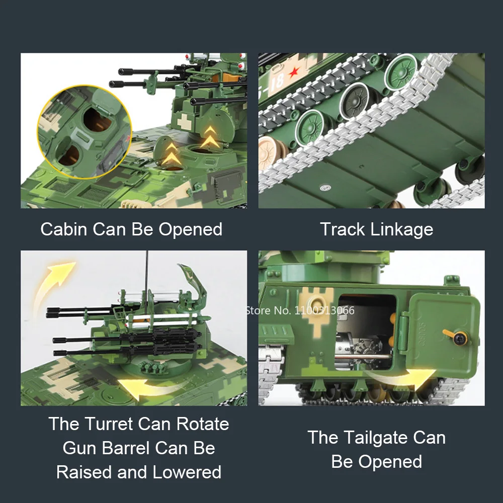 1:28 Alloy Diecast PGZ-95 Tanks Cars Toys Models Wheels Rotate Miniature Vehicles Tailgate Can Opened Tank for Child Adult Gifts