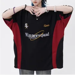 Y2k Sports T-shirt Oversized Vintage Jersey Women's T-shirt V-neck Embroidered Short Sleeves Couple Outfit Plus Size Summer 2024