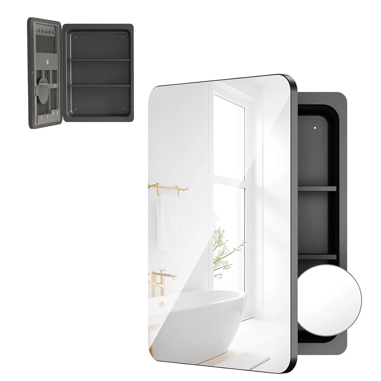 1826 Bathroom Mirror Cabinet with 3X Magnifying Mirror, Adjustable Shelves, Bathroom Mirror with Storage, Recessed or, Custom