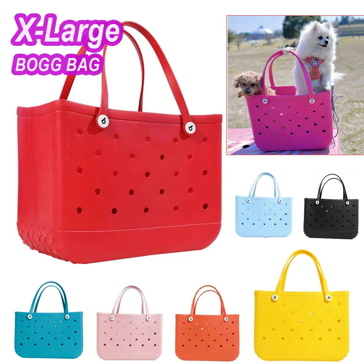 

XL Eva Beach Bogg Bag Waterproof Extra Large Tote Bag Beach Basket Women's Picnic Handbag 48cm XL Boggs Bag Rubber shopping Bags