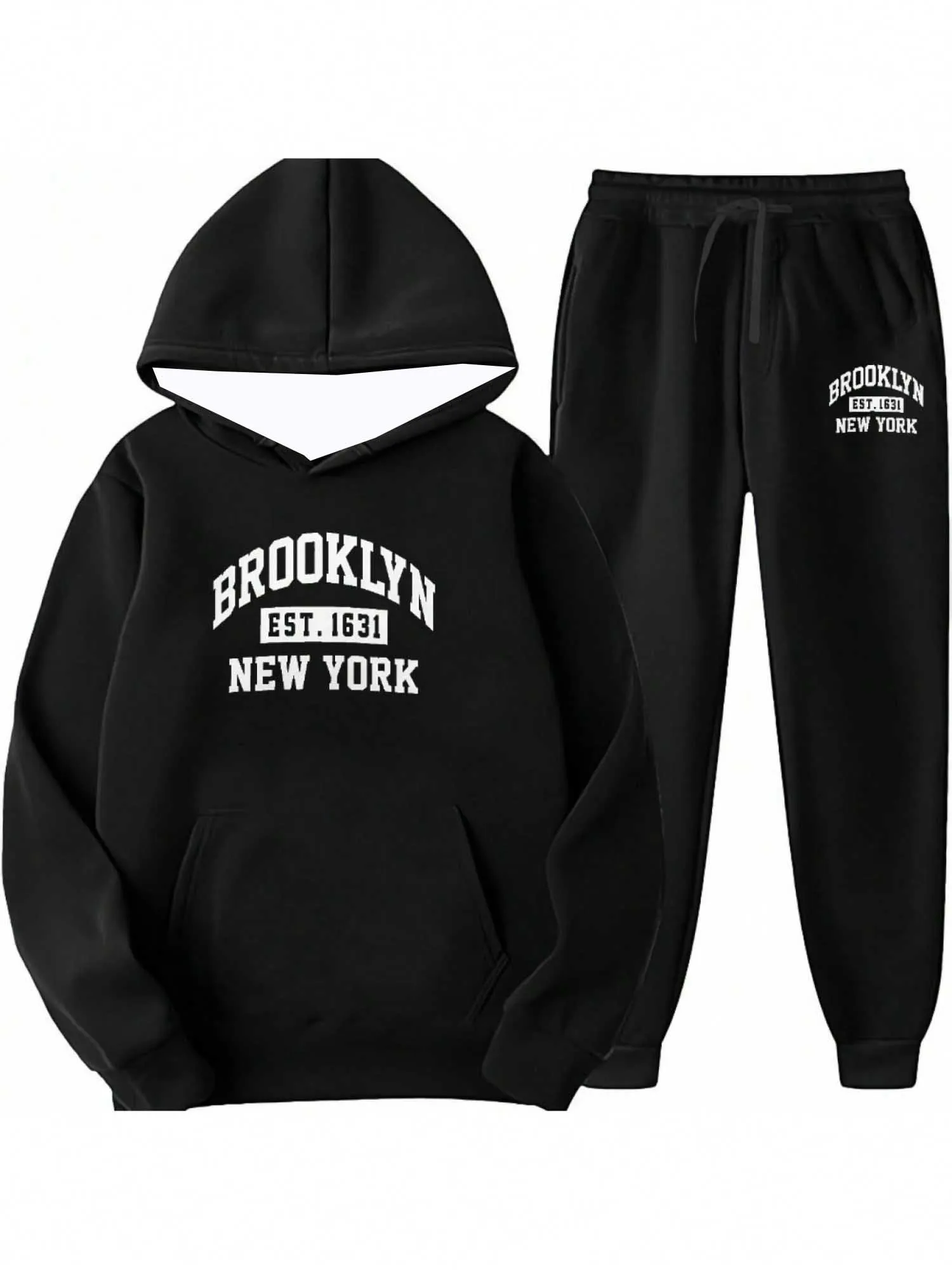 

2025-26, осенне-зимний новый мужской комплект Y2K, черная толстовка с простым буквенным принтом, большой спортивный комплект, модный повседневный комплект из двух предметов