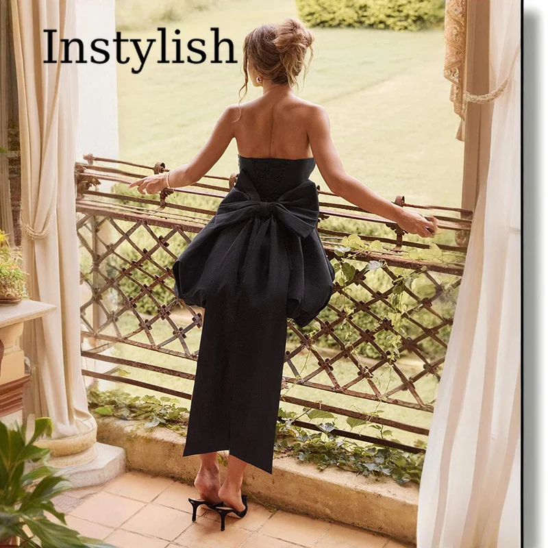 Strapless Satin Big Bow Tube Top Backless Skirt Short Skirt Wedding Party Dinner Sexy Strappy Evening Dress Dress for Women view 6