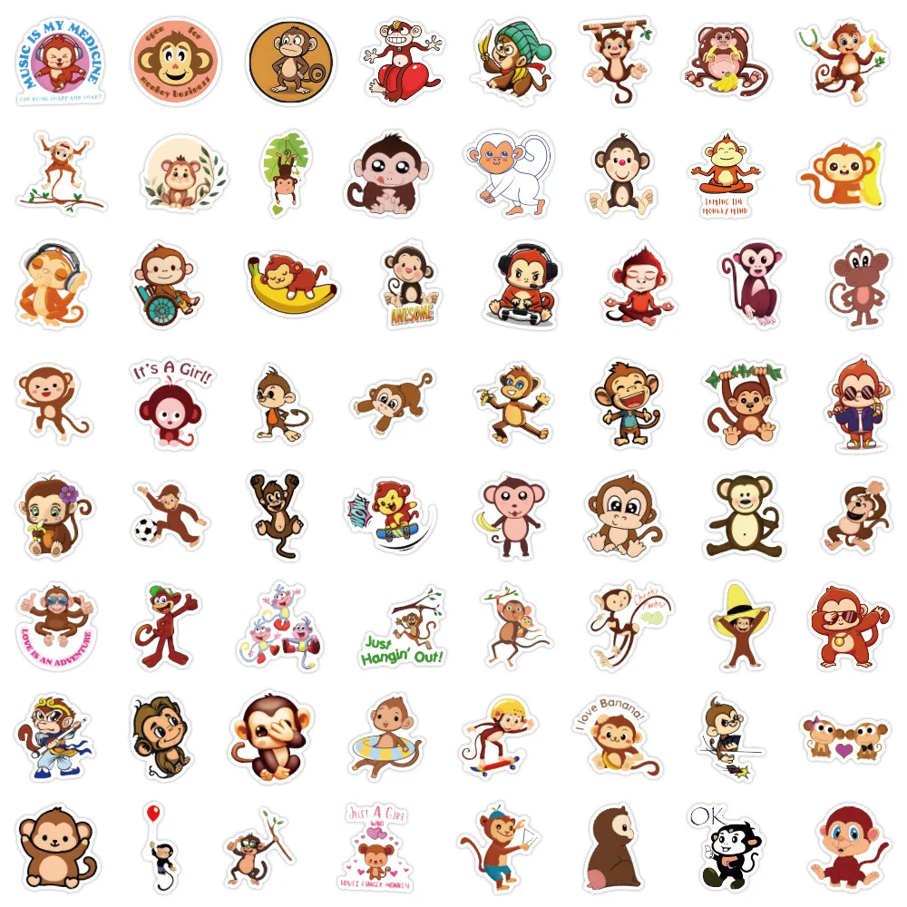 60 шт., наклейки с изображением обезьяны, милые животные, граффити, детские игрушки, наклейка с мультяшным мемом, чемодан, холодильник, ноутбук, гитара, велосипед, скейтборд, наклейки