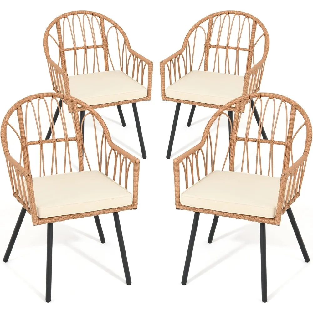 

Rattan Wicker Dining Chairs Set: 4-Piece Outdoor/Indoor Patio Furniture with Cushions and Curved Back Bistro Chairs for All-Weat