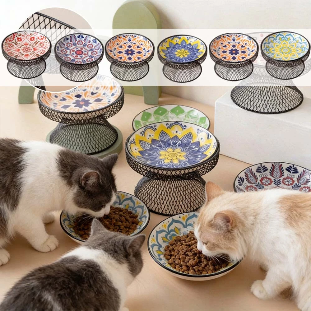 

Iron Ceramic Raised Pet Bowl 15x15cm Elevated Cats Feeder with Stand Water Food Bowl for Dogs Outdoor Feeding Drinking Supplies