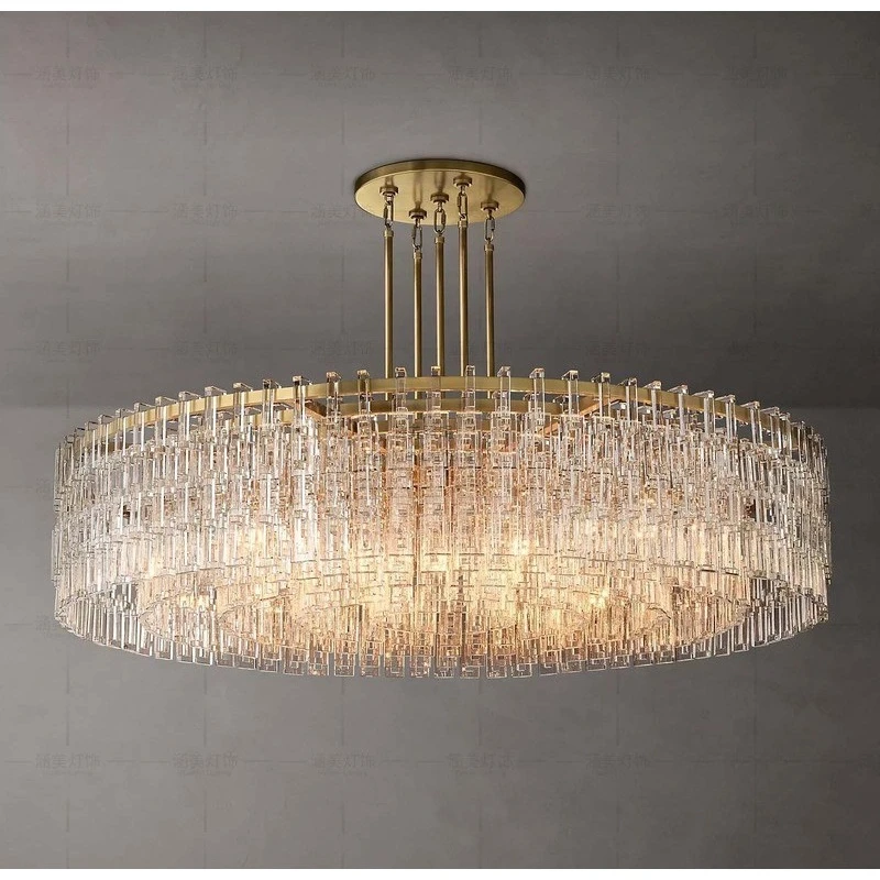 

Lamps Villa Living Room Large Chandelier American Light Luxury High-end All Copper Crystal Dining Room Bedroom Main Light