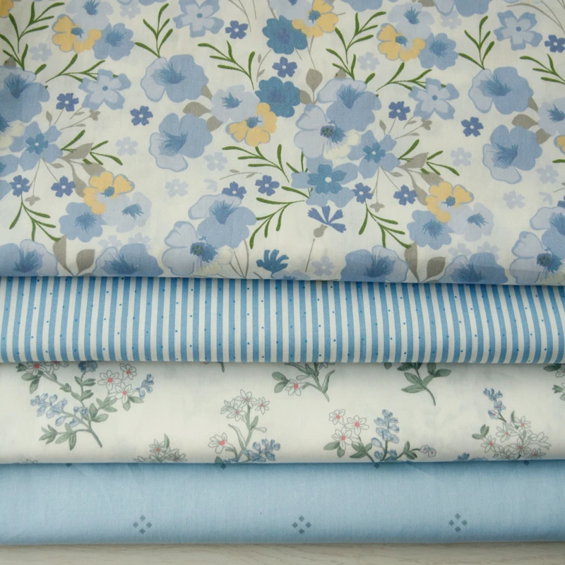 160x50cm Customized Blue Campanula Flower Twill Pure Cotton Fabric Antique Clothing Handmade Diy Cloth