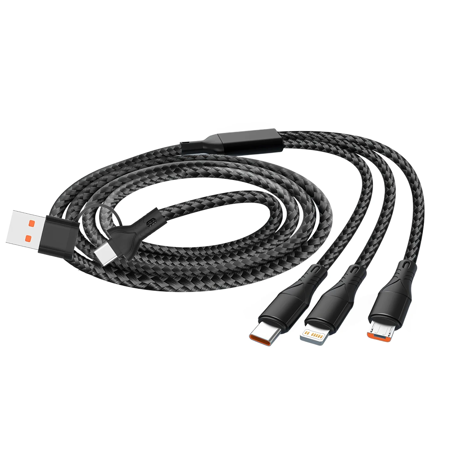 3 In 2 240W Fast Charging Cord For Micro USB Type C Charger Cable 1.2m Multi Usb Port Multiple Usb Charg Cord For iPhone Huawei