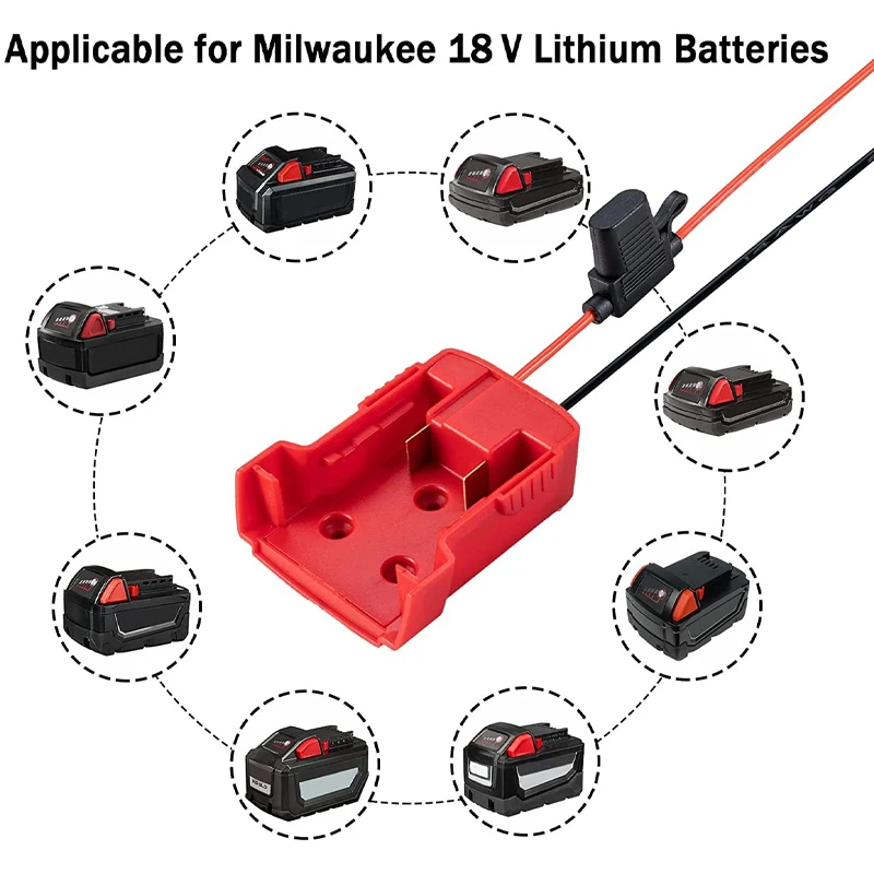 Pièces d'outils pour M18, 2 pièces, adaptateur de roue électrique pour boîtier de batterie au Lithium Milwaukee, convertisseur de cellules Li-ion 18V, Kit de fil 12 AWG