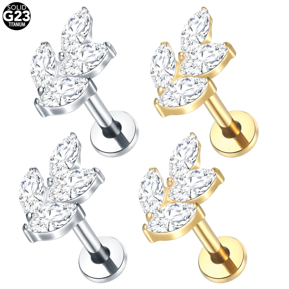 1Pc G23 Titanium Ear Cartilage Helix Daith Piercing Tragus Stud Earrings for Women Internal Thread Labret Piercing Lip Ring 16G