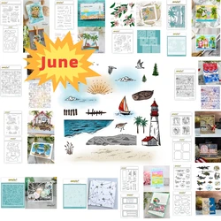 June Fly Beach Plumerias Postcard Clear Stamps and Metal Cutting Dies Stencil DIY Scrapbook Diary Template Make Card 2024 Summer