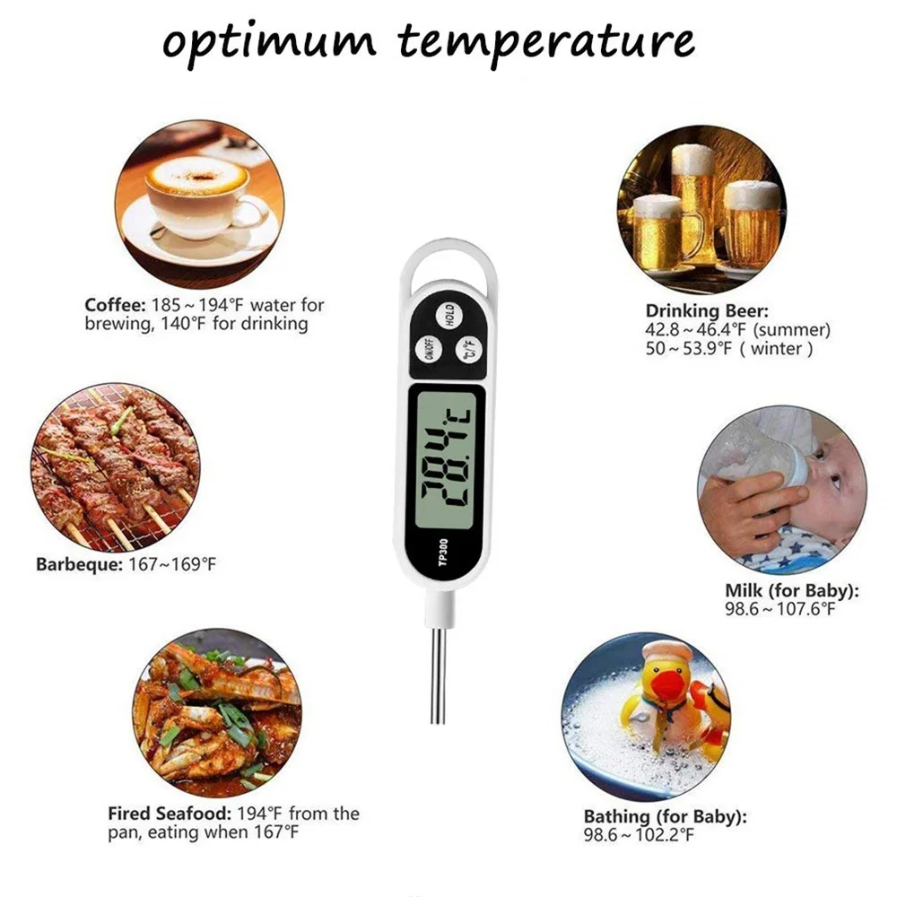 TP300 Food Thermometer Digital Kitchen Temperature Tester For BBQ Meat Water Oil Cooking Electronic Probe Food Oven Thermometer