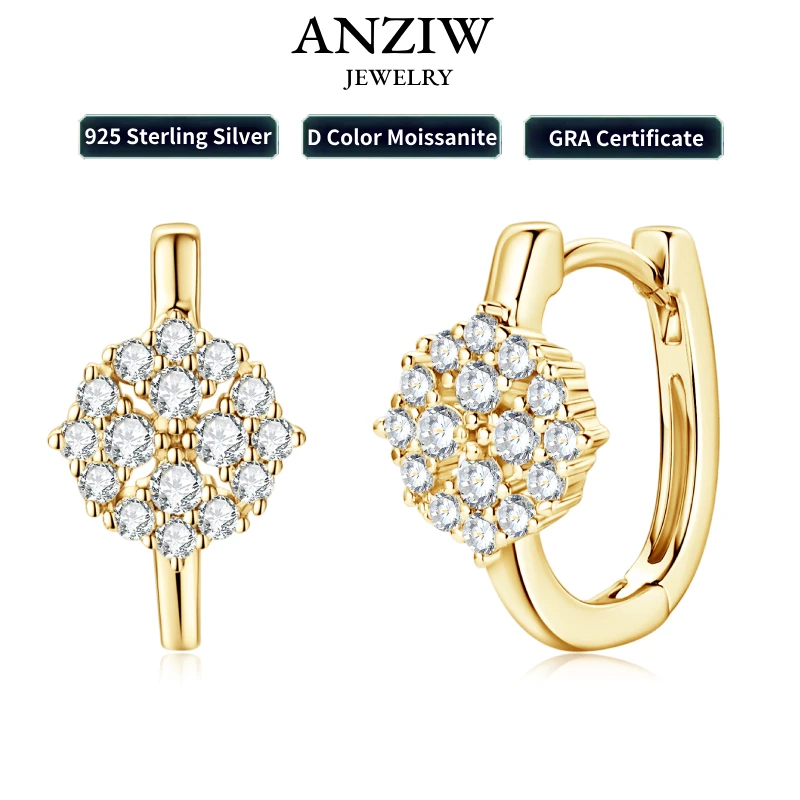 Anziw Luxury Flower Earrings 925 Silver Full Moissanite Drop Small Hoop Earrings For Women 2024 Trendy Christmas Jewelry Gift