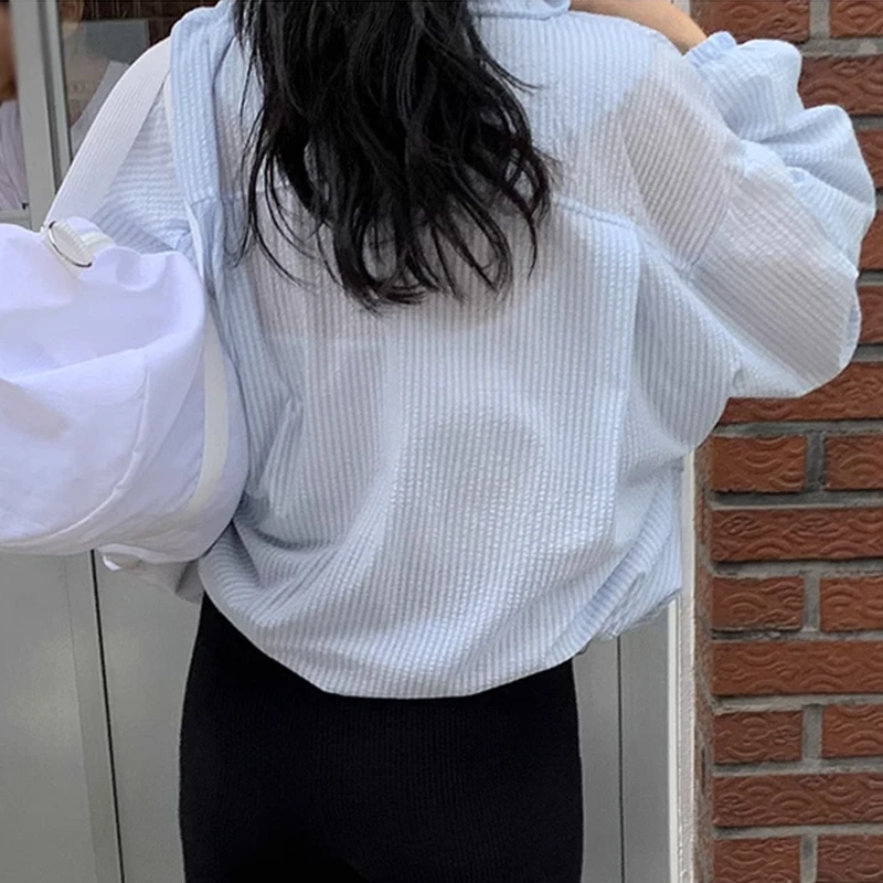 Roupas Casuais de Verão para Mulheres, Novo Casaco t Curto, Solto e Leve, Proteção Solar, Manga Longa com F de Zíper