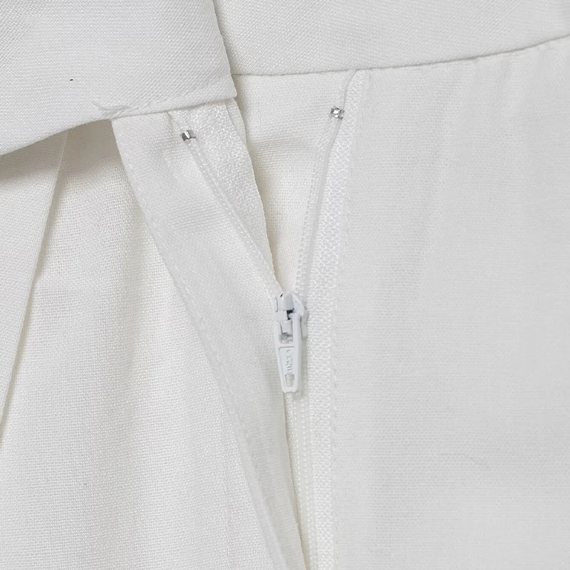 Willshela Pantaloni a gamba larga pieghettati con cerniera frontale bianca moda donna Pantaloni da donna chic a vita media vintage a vita intera