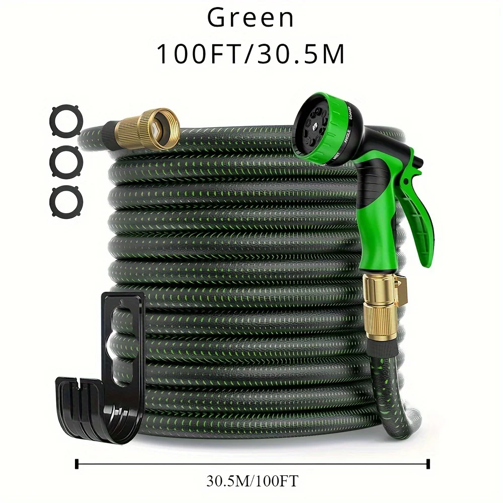 Upgraded 100-foot Expandable Garden Hose With 10-Function High-pressure Nozzle, Heavy Duty Flexible Hose, 3/4-inch Solid Brass F