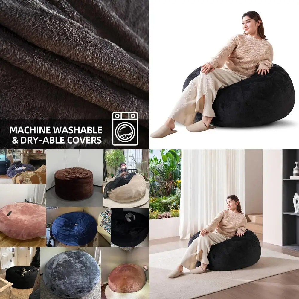 

Кресло-мешок из пены с эффектом памяти 4T для взрослых - черная вельветовая ткань, удобный диван для игр и просмотра фильмов, идеально подходит для гостиной