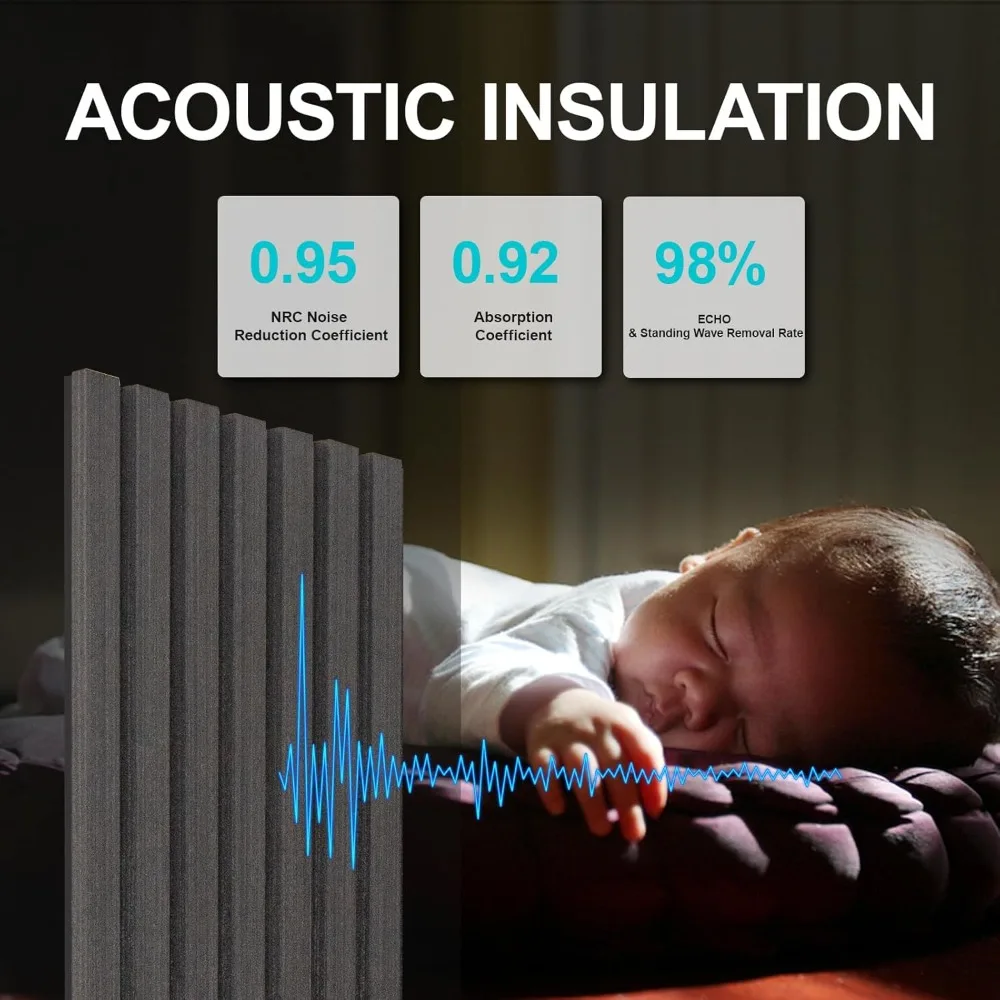 Деревянные панели для стены и потолка — 108 x 11 дюймов Акустические панели с деревянными планками, 4 шт. — Современные звукопоглощающие стеновые панели