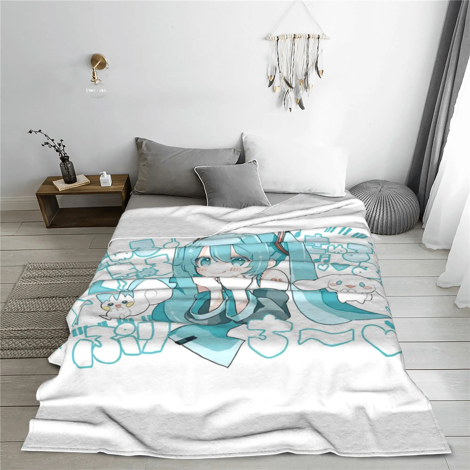 Hatsune Miku Anime  Fleece Throw Blankets Vocaloid Girl Blanket for Home Office Super Soft Bedding Throws