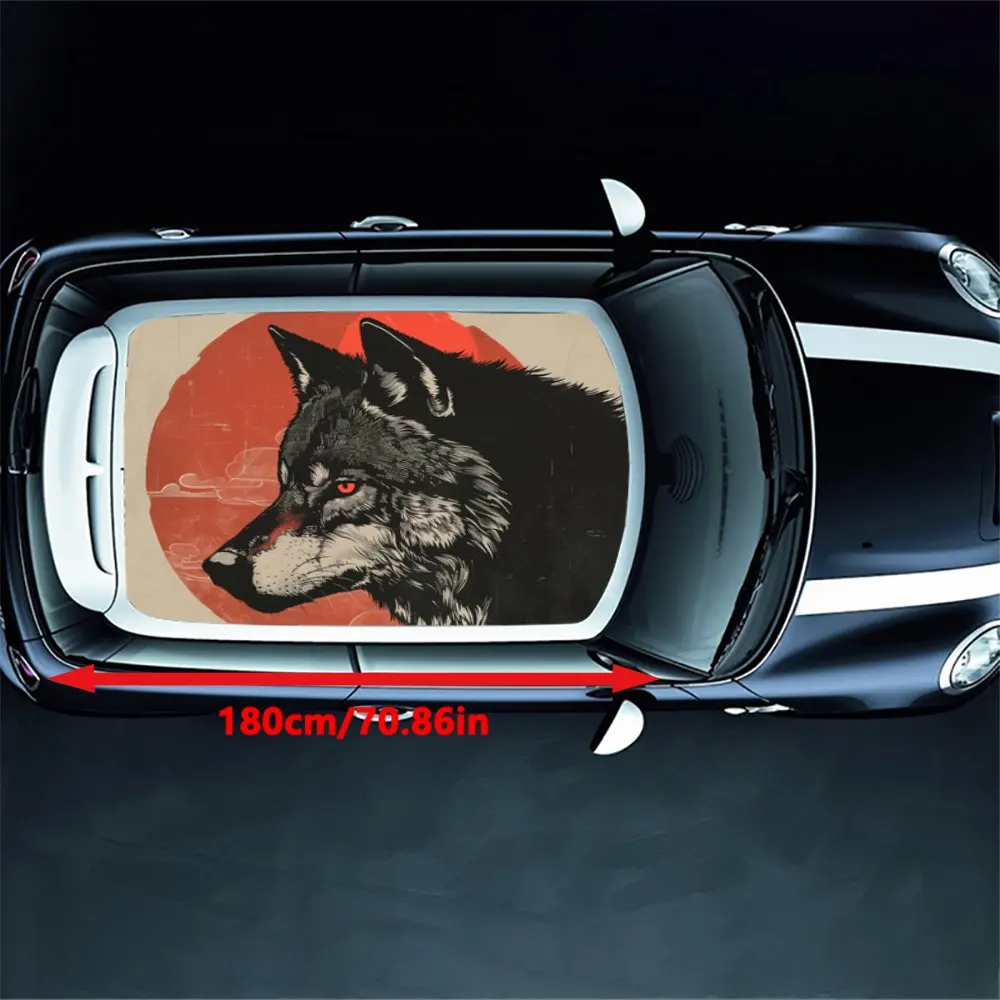 Red Eyed Wolf Revealed Sharp Teeth Car Roof Sticker Wrap Racing SUV Auto Accessories Packaging PVC Car Hood Graphic Decal Decor