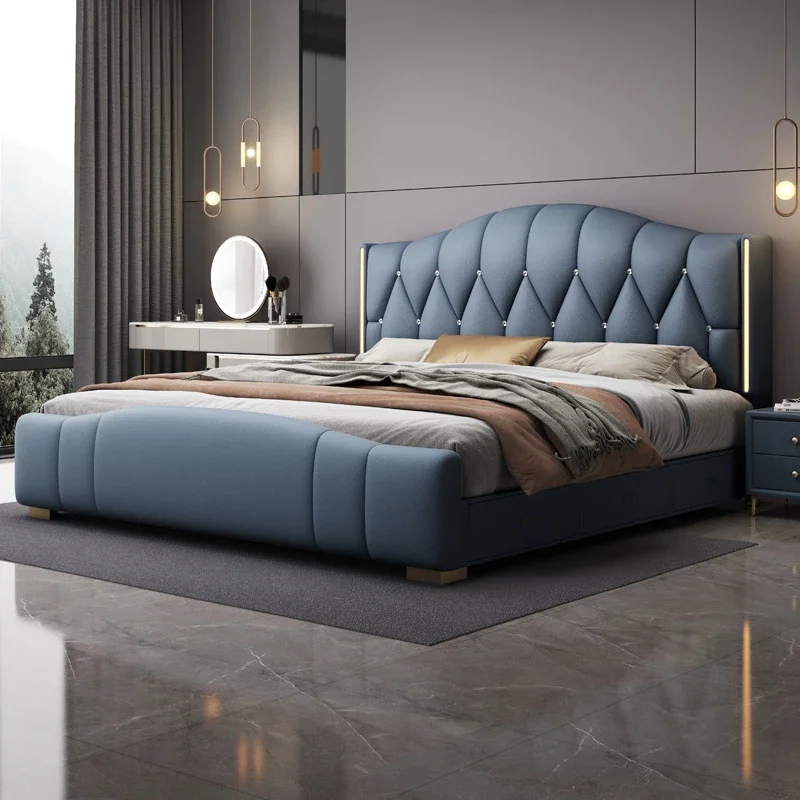 

Queen Size Leg Support Bed Fancy Storage Lounge Sleeping Bed Nightstands Double Camas Matrimoniales Bedroom Set Furniture