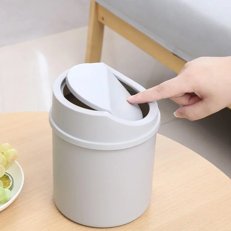 Mini Desktop Bin Small Trash Can Tube with Cover Bedroom Trash Can Garbage Can Clean Workspace Storage Box