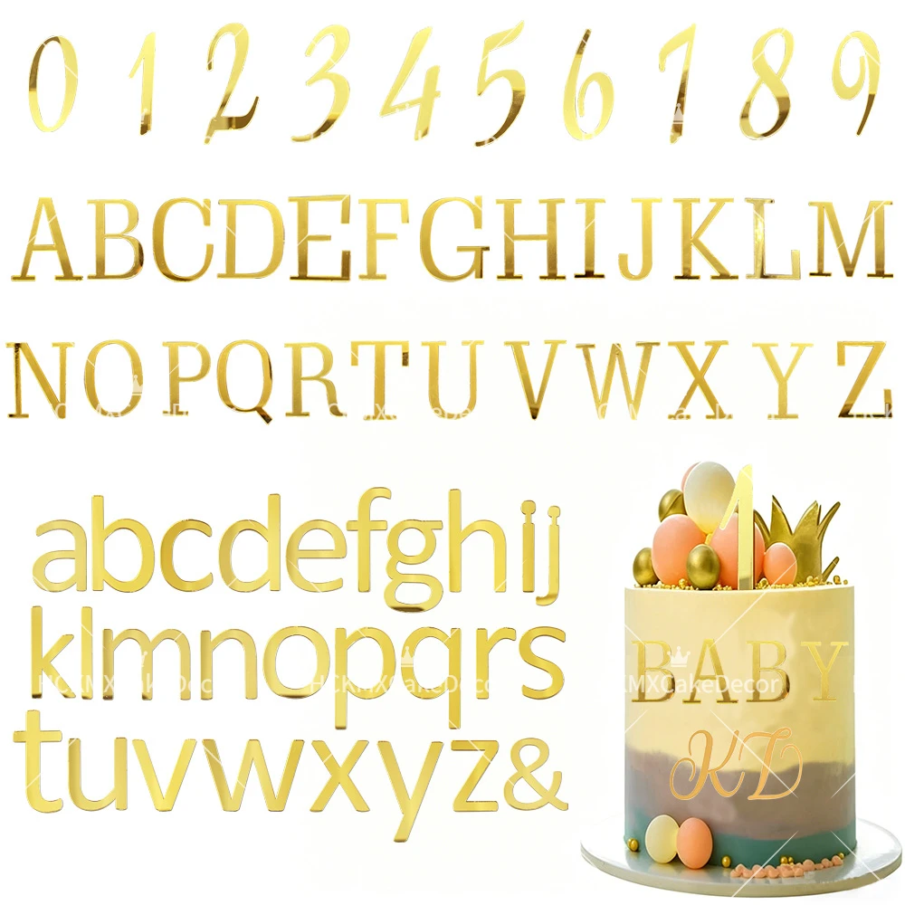 Juego de 27 Adornos para Pastel con Letras Doradas, Decoraciones para Pastel con Letras Individuales para Bodas, Cumpleaños, Suministros para Pastel con Nombre Personalizado