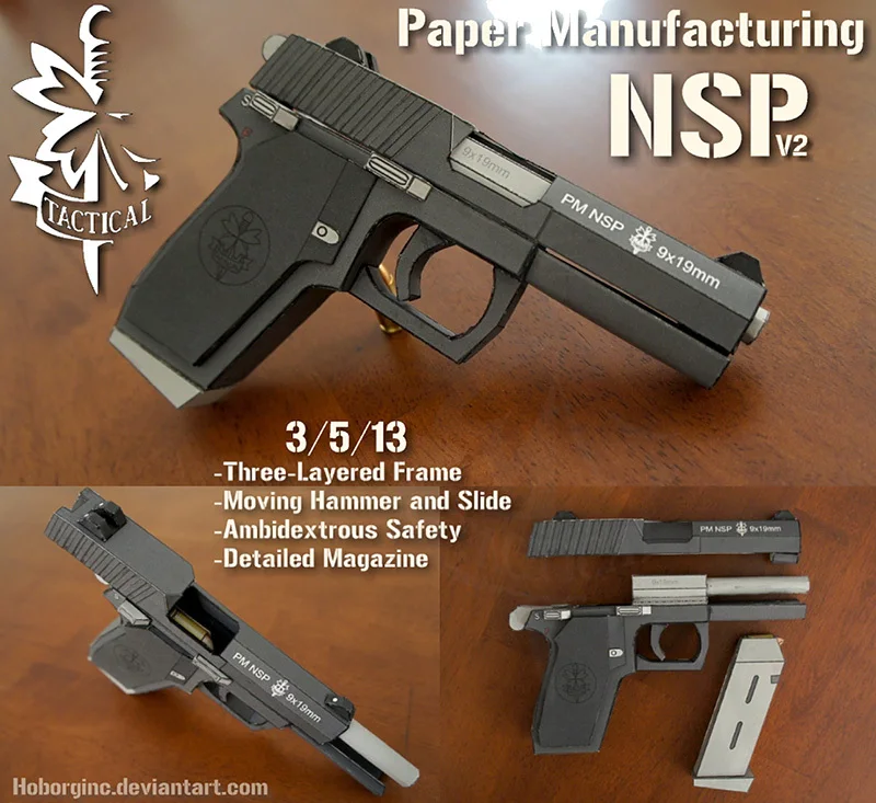 NSP Pistol Fine Structure Model Scale 1: 1 DIY Handmade Paper Model Gun Toy Casual Puzzle Decoration