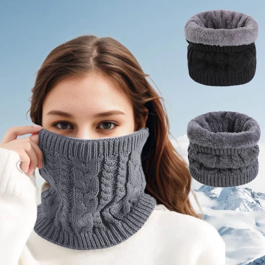 

Unisex Autumn Winter Solid Color Twist Crochet Wool Thermal Coldproof Windproof Outdoor Thick Knit Neck Warmer Scarf