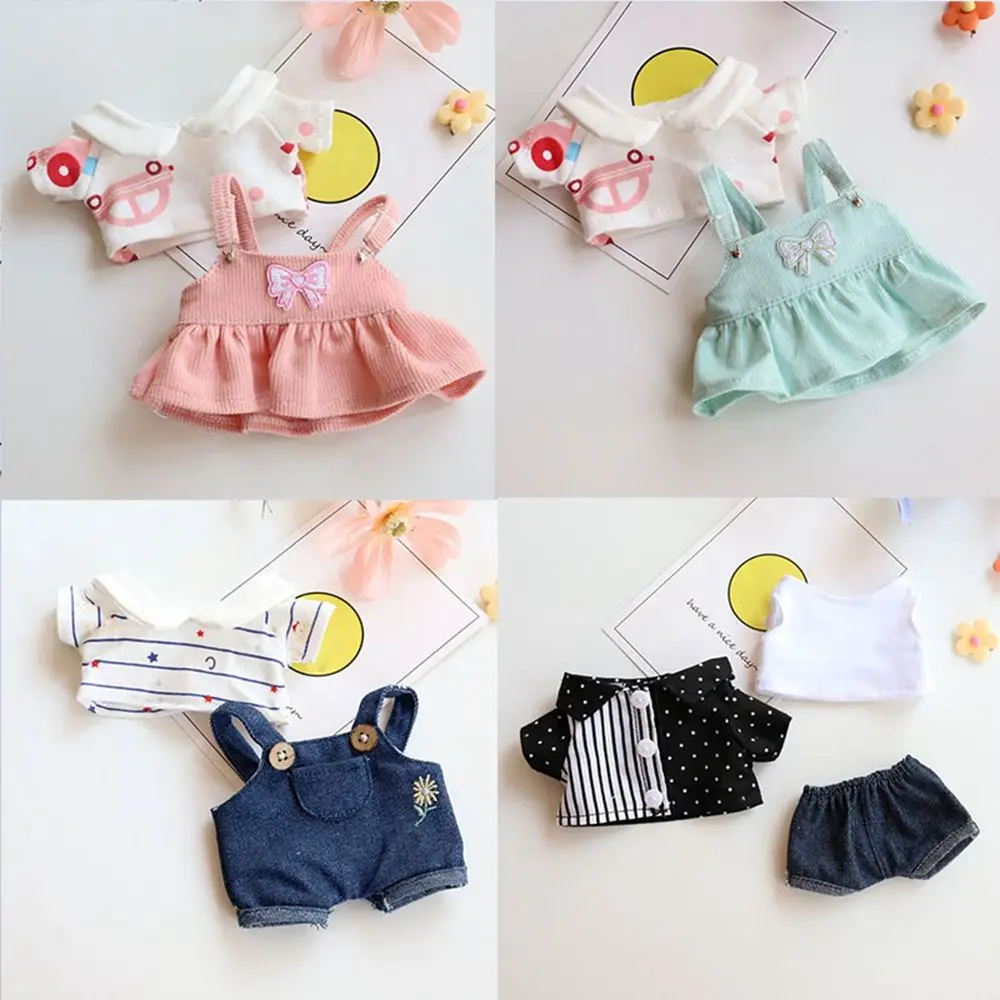 20cm Doll Clothes Fashion T-shirt Shorts Doll Overalls Suit Casual Wears Jeans Overalls Pants Cotton Dolls Clothes Accessories