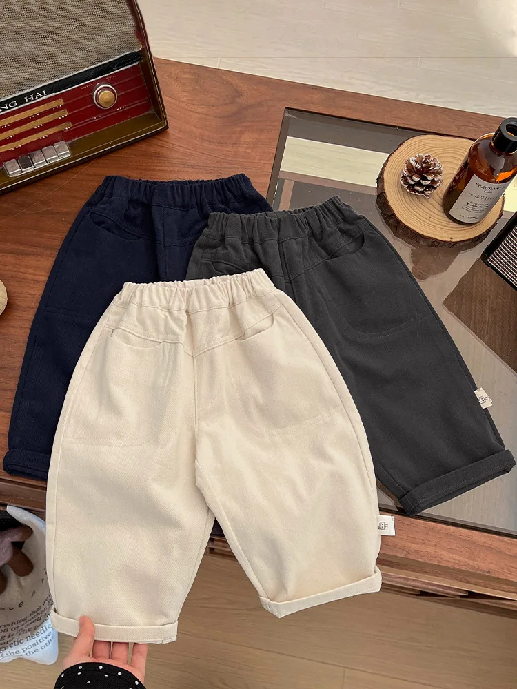 Solid Boys Harem Pants Infant Straight Pants Toddler Clothes 2025 Autumn New Baby Casual Pants Cotton Girls Loose Trousers