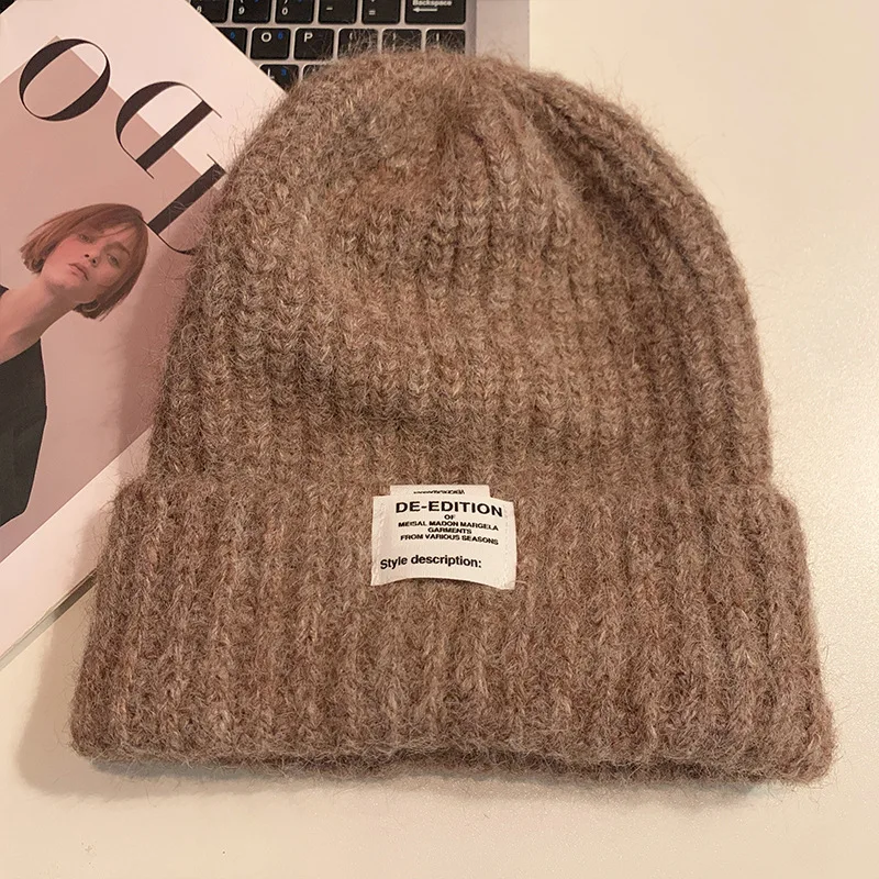 Korean‑Style Cute Large Head Circumference Knit Beanie for Women, Autumn Winter Windproof Warm Ear‑flap Close‑fit Hat