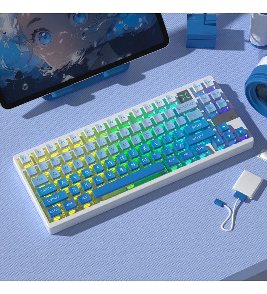 Polar Day Peach Pink Fog Blue Engraved PBT Four-Sided Transparent Keycap High Value Personality Adaptation Mechanical Keyboard