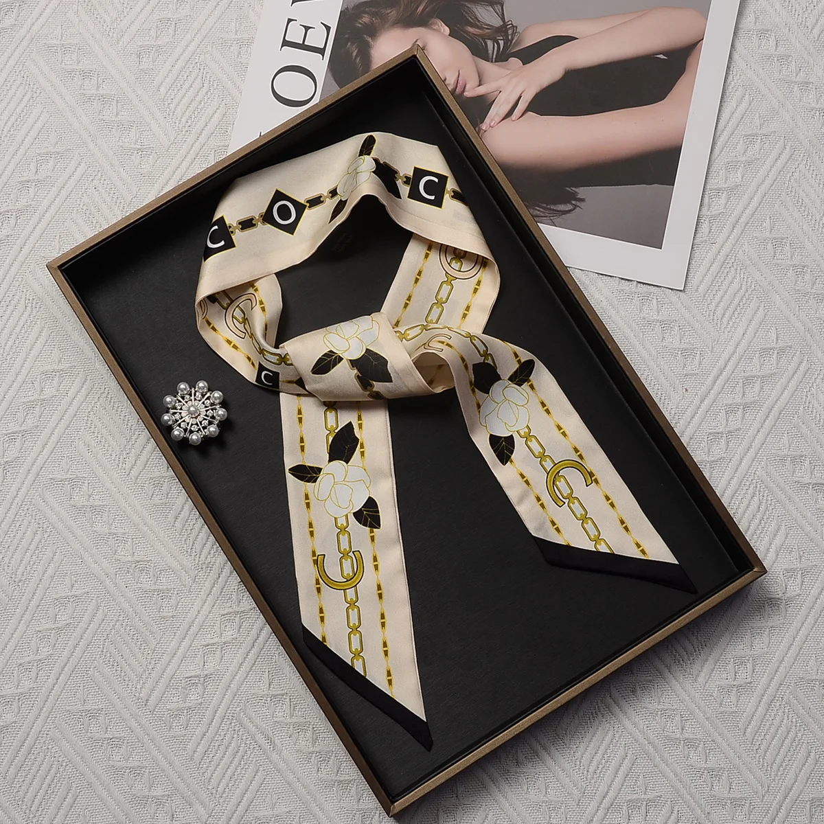 

Silk scarf for women, hair tie, autumn 100% mulberry silk bag tie, ribbon, long scarf