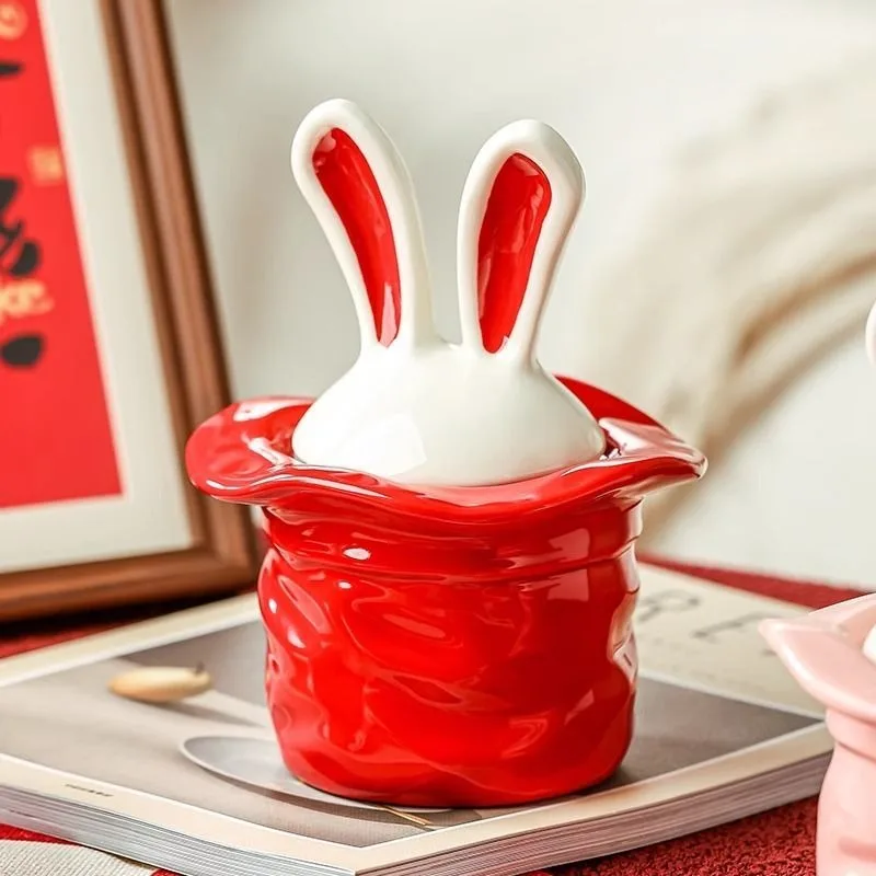 

Cute Rabbit Ear Ceramic Sealed Storage Can, Creative Moisture Proof Nut Snack Storage Can, Multi Purpose Home Storages Cans